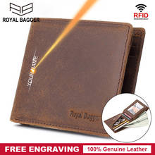 Royal Bagger Men's Short Wallet RFID Blocking Real Genuine Crazy Horse Leather Free Engrave Purse Card Holder Retro Man Wallets 2024 - buy cheap