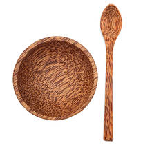 Natural Coconut Wooden Bowl with Spoon Fruit Salad Rice Bowl Wooden Fruit Bowl Handicraft Decoration Creative Coconut Bowl 2024 - buy cheap