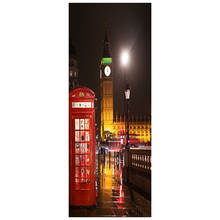 77*200cm London night view 3d door mural Big Ben Telephone Booth vinyl wall stickers home decoration city street style wallpaper 2024 - buy cheap