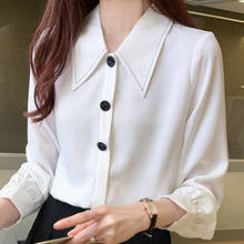 Blusa blanca De manga larga para Mujer, camisa De Chifón con cuello vuelto, a la Moda, para otoño, D659, 2021 2024 - compra barato