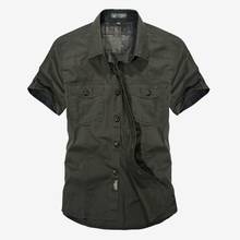 Camisa militar masculina de ferramentas de algodão, camisa casual de manga curta com bolsos soltos e de exército, camisa respirável masculina 2024 - compre barato