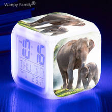 Relógio despertador de elefante africano, alarme de led com 7 cores brilhante, sensível ao toque, para quarto infantil, relógio digital multifunção 2024 - compre barato