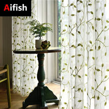 American Pastoral Elegant Window Drapes Green Leaf EmbroideryTulle Sheer Soft Texture Kitchen Balcony Curtains Cortina WP072-4 2024 - buy cheap
