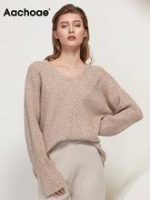 Aachoae Casual Loose Knit Sweater Women V Neck Stripe Pullover Tops Batwing Long Sleeve Solid Lady Sweaters Jumper Pulls Femme 2024 - buy cheap