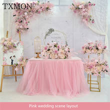 Simulación de seda floral para boda, conjunto de arreglo floral, decoración de escenario de boda, diseño de escena, ventana, Fondo de fotografía 2024 - compra barato