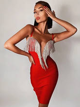 ADYCE 2021 New Summer Tassels Spaghetti Strap Bodycon Club Bandage Dress Sexy Sleeveless Celebrity Evening Runway Party Dresses 2024 - buy cheap