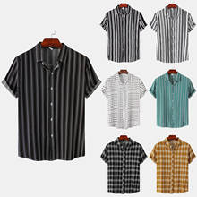 Striped Plaid Beach Short Sleeve Shirt Men's Fashion Casual Camisas De Hombre Hawaiian Vacation Print Top New Camisa Masculina 2024 - buy cheap