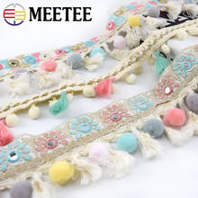 1/3Meter Meetee Ethnic Embroidered Jacquard Tassel Hairball Lace Ribbon Trim DIY Craft Hometextile Cloth Decoration Accessories 2024 - buy cheap