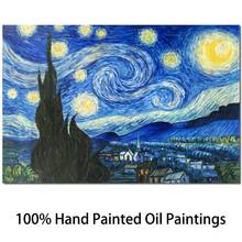 Handmade Vincent Van Gogh Oil Paintings Replicas Canvas Art Starry Night Impressionist Landscape Artwork Blue Modern Wall Decor 2024 - buy cheap