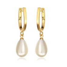 Gold Color U Circle Hoop Teardrop White Faux Pearl Drop Dangle Earrings For Women Pendientes Aros Korean Party Jewelry Bijoux 2024 - buy cheap