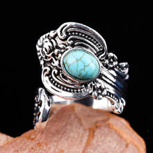 Anéis azuis e turquesa vintage para mulheres, padrão tibetano esculpido, design exclusivo, étnico, acessórios de joalheria 2024 - compre barato