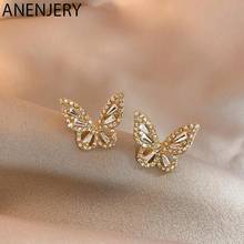 ANENJERY Silver Color Butterfly Cubic Zircon Stud Earrings for Women Sparkling Party Jewelry Gifts Accessories S-E1273 2024 - buy cheap