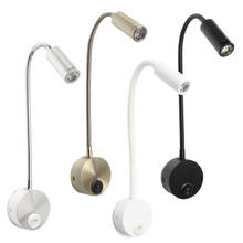 Bronze 3W LED Reading Light Black White Silver Gooseneck Wall Lamp for Bed Headboard Desk 4000K Bedside Switch LED Night Lamp 2024 - buy cheap