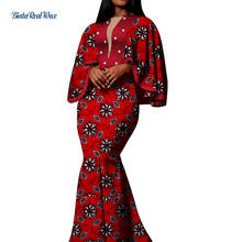 Vestido longo com estampa africana para mulheres, vestidos de algodão bazin ricos com babados, manga em pérola, roupas africanas wy5030 2024 - compre barato
