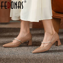 Туфли женские COVIBESCO, из натуральной кожи, на толстом каблуке, с жемчугом 2024 - купить недорого