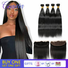 Genrein Bone Straight Human Hair Bundles With Frontal Brazilian Hair Weave Bundles With Frontal  With Baby Hair Remy Hair 2024 - buy cheap