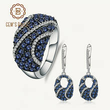 GEM'S BALLE Luxury Natural Blue Sapphire Gemstone Ring Earrings 925 Sterling Silver Vintage Jewelry Set For Women Fine Jewelry 2024 - buy cheap