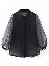 Aachoae Dot bordado de las mujeres blusa de Organza 2021 Lantren manga negro ver a través de Chic superior Casual Camisa de cuello Blusas 2024 - compra barato