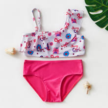 Bañador de alta calidad para niñas de 5 a 12 años, traje de baño de dos piezas, conjunto de Bikini con volantes, Beachwear-ST191 para niños 2024 - compra barato