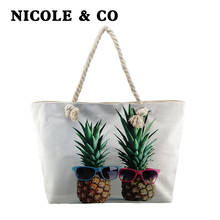 NICOLE & CO Canvas Beach Tote Bag Female Travel Handbags Shoulder Bags Environmental Protection Shopping Bag 2024 - buy cheap