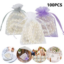 Bolsas de Organza dibujables para decoración de fiestas, bolsitas de regalo para dulces, joyería, recuerdo de boda, Blanco transparente, cumpleaños, 7x9cm, 100 Uds. 2024 - compra barato