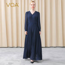 Платье VOA женское шелковое Двухслойное с воротником-сердечком, свободная элегантная рубашка с рукавами, Макси-платье из жоржета, AE592 2024 - купить недорого