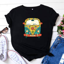 Camiseta con estampado de coche de Color de la paz para mujer, ropa de talla grande de S-5XL, 100% de algodón, camisetas de manga corta con cuello redondo, camisetas de verano para mujer 2024 - compra barato