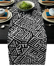 Camino de mesa étnico geométrico blanco y negro, 5 tamaños, Bandera de mesa de algodón de lino, decoración moderna para fiesta, boda, comedor 2024 - compra barato