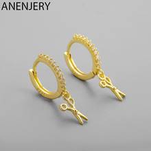 ANENJERY Silver Color Scissors Hoop Earrings for Women Men Cute CZ Ear Jewelry Gifts 2024 - buy cheap