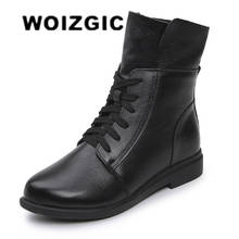 WOIZGIC Women's Female Ladies Mother Genuine Leather Shoes Ankle Boots Lace Up Autumn Warm Zapatos Mujer Size 35-40 FXN-1526 2024 - buy cheap