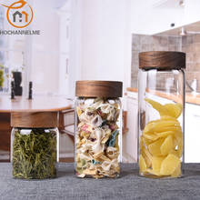 Storage Airtight Container Transparent Glass jar Threaded mouth wooden cover kitchen containers Coffee beans honey Savings 2024 - buy cheap