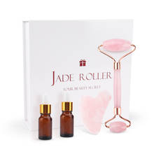 Jade gua sha-conjunto de pedra de jade para emagrecimento facial, massageador com rolo de jade de quartzo rosa, para corpo, pescoço e rosto, para cuidados com o rosto 2024 - compre barato