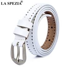 LA SPEZIA White Belt Women Real Leather Chain Pin Buckle Belt Female Classic Genuine Leather Cowhide Ladies Thin Belt With Holes 2024 - buy cheap