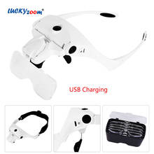 USB Charging Headband 2 LED Magnifier Portable Illuminated Magnifying Glasses 5 Multiple Reading Repair Loupe Backlit Head Lupa 2024 - buy cheap