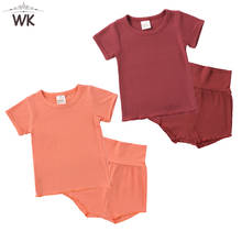 Conjunto de pijamas de manga corta y pantalones cortos para niños, ropa de dormir de color sólido, verano, 2 uds. 2024 - compra barato