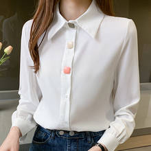 Blusa blanca De manga larga para Mujer, camisa De Chifón con cuello vuelto, ropa De Moda, D950, 2021 2024 - compra barato