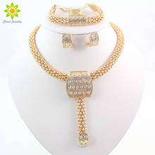 Free shipping Fashion Women's  Gold Filled Clear Crystal Necklace Bracelet Earrings Ring Jewelry Sets 2024 - buy cheap