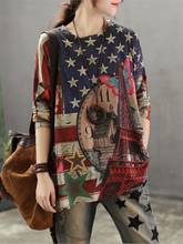 Spring Summer T-shirt Women Retro Loose Pullovers Knitting Tops O-Neck Print Pattern Blended Ladies Casual T-shirt 2024 - buy cheap