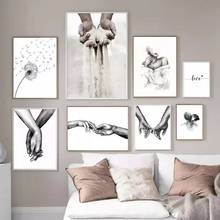 Black White Romantic Hand In Hand Canvas Painting Love Quotes Wall Art Poster Print Fashion Picture Couples Lovers Room Decor 2024 - buy cheap