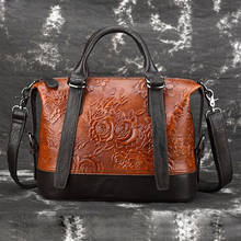 High Quality Women Genuine Leather Shoulder Messenger Top Handle Bags Vintage Embossed Rose Pattern Ladies Handbags Leather Bag 2024 - buy cheap