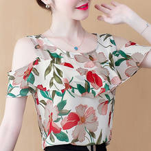 Blusa feminina da moda 2021, camisa de chiffon com gola redonda, manga curta para mulheres, tops d365 2024 - compre barato
