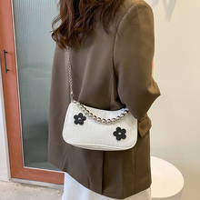 Fashion Women Retro Fashion Underarm Handbags PU Leather Shoulder Crossbody Tote Flower Beaded Chain Small Square Messenger Bags 2024 - buy cheap