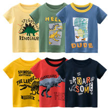 Коллекция 2021 года, летняя детская одежда футболка с короткими рукавами и принтом динозавра для мальчиков и девочек Детские хлопковые топы, футболка с рисунком для мальчиков 2024 - купить недорого