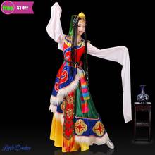 Mongolian Party Clothes Chinese Water Sleeve Folk Dance Costumes Clothing Stage Dancer Outfit Wear Performance Tibetan Dress 2024 - buy cheap