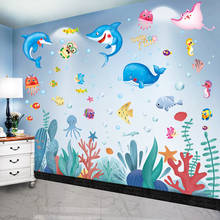 [SHIJUEHEZI] Cartoon Fish Wall Stickers DIY Seagrass Plants Mural Decals for Kids Rooms Baby Bedroom Nursery Home Decoration 2024 - buy cheap
