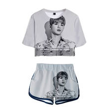 KPOP Korean male singer Kang Daniel Album color on me 3D Two Pieces sets Women Fashion girl Casual T-shirt+shorts Clothes 2024 - buy cheap
