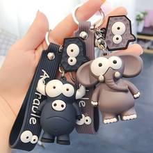 Ugly Cute Big Eye Bull and Elephant Keychain Cartoon Animal Key Chain Ring Elephant Pendant Women Girl Gifts 2024 - buy cheap