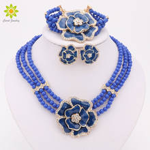 African Bead Jewelry Sets Gold Color Jewelry Big Flower Crystal Jewelry Sets Women Fashion Necklace 2024 - buy cheap