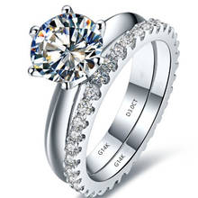 Anel de noivado cor sólida 14k ouro au585 3ct, anel fino de diamante, com banda de noivado, ouro branco, joia perfeita para casamento 2024 - compre barato