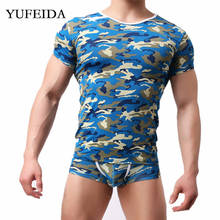 Mens Underwear Camo Short Sleeve T Shirts Camouflage Slim Fitness Undershirts Tops T-shirts Men Boxer Shorts Or Men Clothes Set 2024 - buy cheap